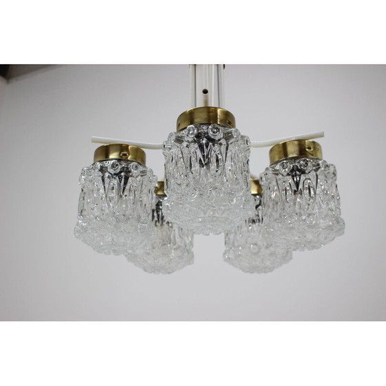 Image 1 of Vintage glass and brass chandelier by Kamenický Šenov, Czechoslovakia 1970