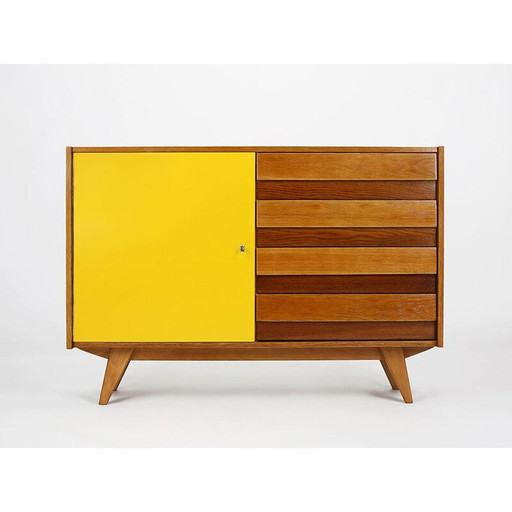 Vintage sideboard with 4 drawers and yellow doors "U 458" by Jiri Jiroutek for Interier Praha, Czech 1960