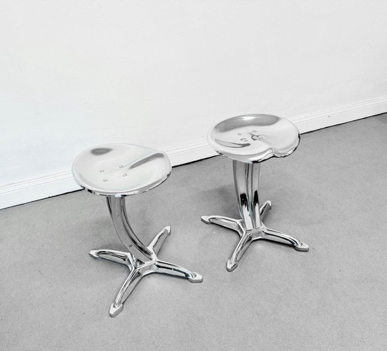 Image 1 of 2 RAR Yasu Sasamoto Dulton Chrome Design Stools Lotus Chairs