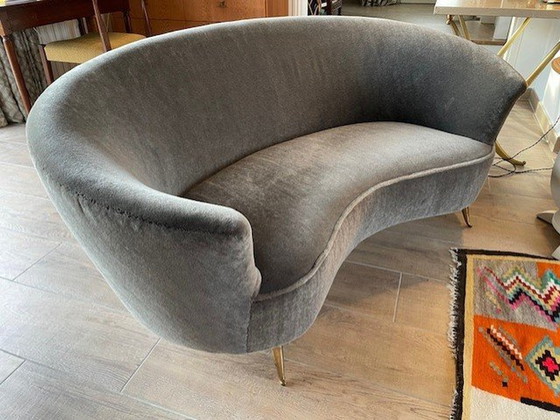 Image 1 of Frédérico Munari 1950 Velvet Incurved Sofa