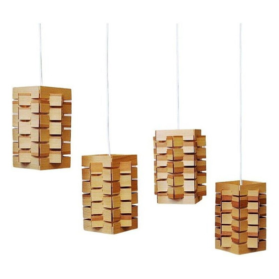 Image 1 of Coppia di lampade a sospensione vintage 7716 in pino di Høvik Lys, Norvegia 1970