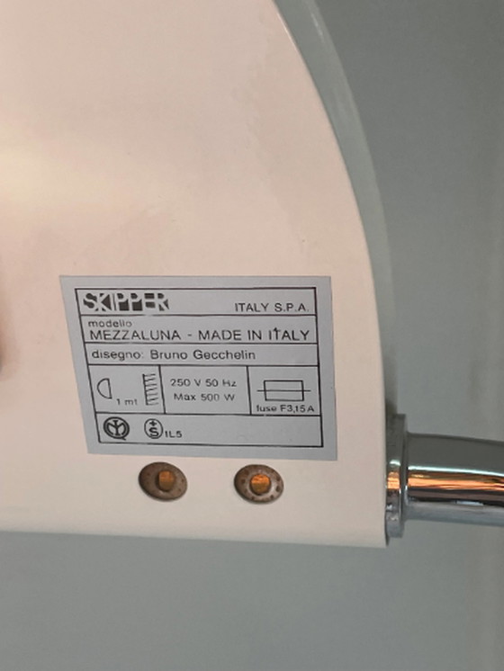 Image 1 of Bruno Gecchelin para Skipper y Pollux - Lámpara de pie Mezzaluna - Años 70 - En muy buen estado, original y marcada - Pie de már