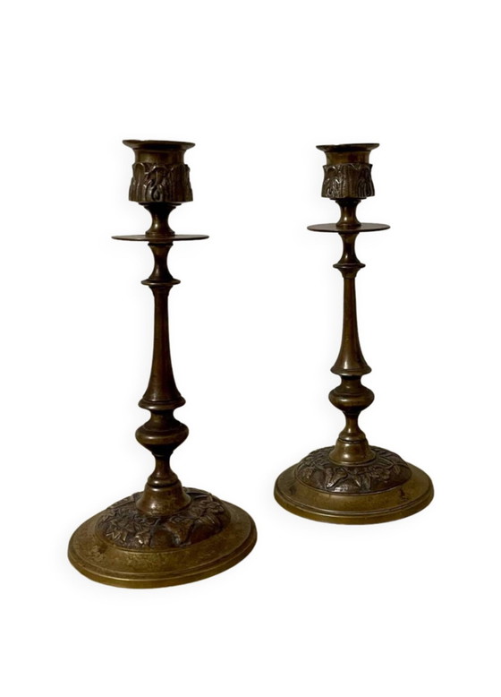 Image 1 of Pair Of Antique Candlesticks