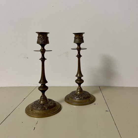 Image 1 of Pair Of Antique Candlesticks