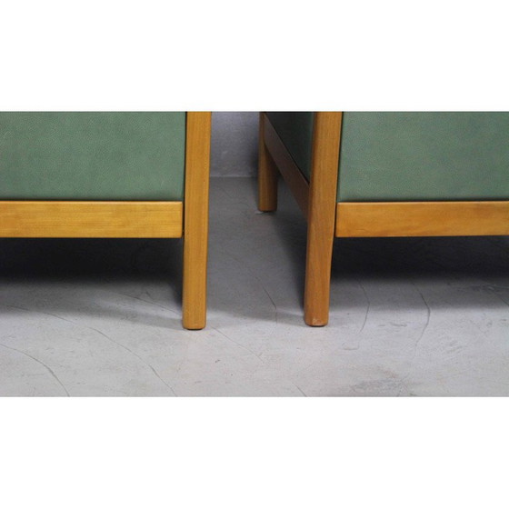 Image 1 of Pair of vintage green leather and solid cherry wood armchairs, Denmark 1970s