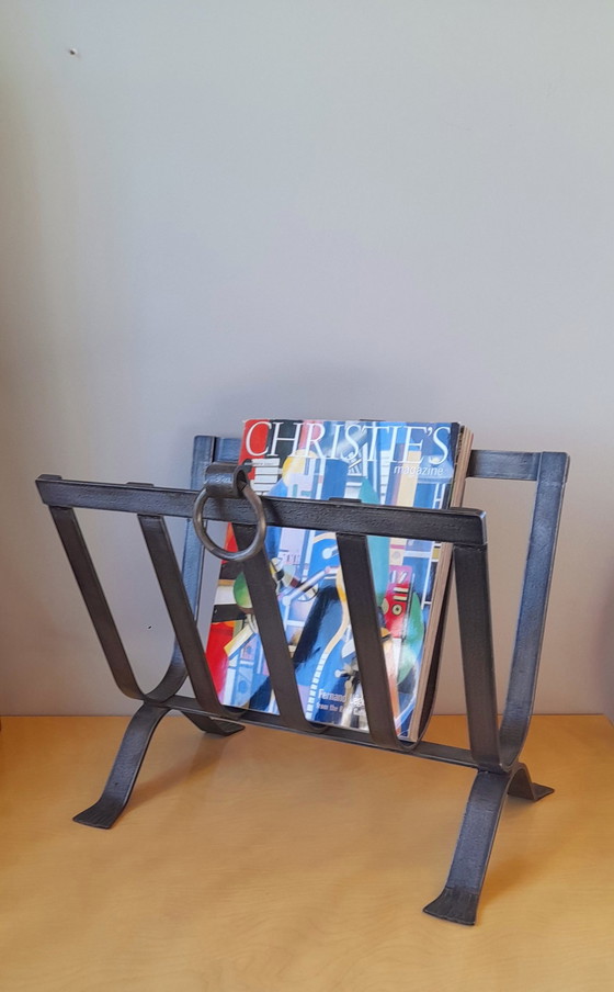 Image 1 of Brutalist Steel Magazine Rack Dlg J.Adnet ,1950.