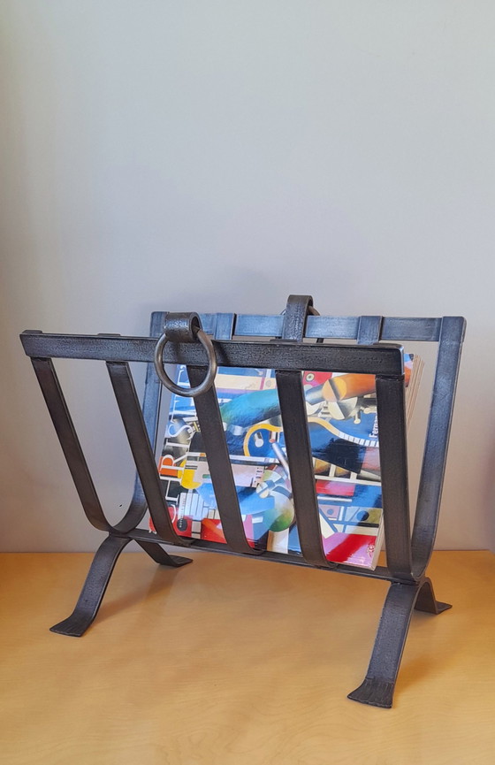 Image 1 of Brutalist Steel Magazine Rack Dlg J.Adnet ,1950.