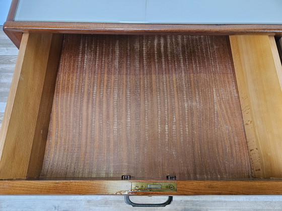 Image 1 of Mid Century 1960S Walnut Sideboard With Six Drawers And Glass Top