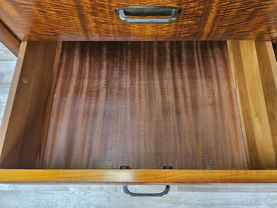 Image 1 of Mid Century 1960S Walnut Sideboard With Six Drawers And Glass Top