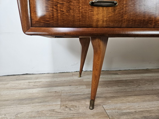 Image 1 of Mid Century 1960S Walnut Sideboard With Six Drawers And Glass Top