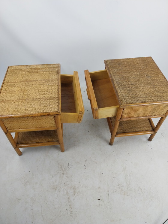 Image 1 of 1 set of Italian rattan/bamboo nightstands. 1970's