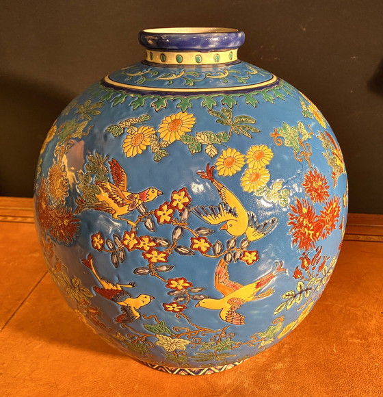 Image 1 of Large Ball Vase Emaux De La Louvière