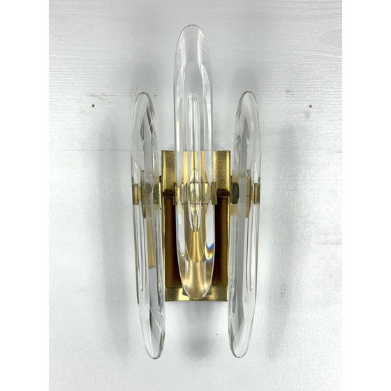 Image 1 of Pair of vintage wall lamps in glass and gilded brass by Sciolari, Italy 1970s