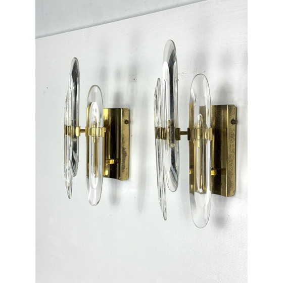 Image 1 of Pair of vintage wall lamps in glass and gilded brass by Sciolari, Italy 1970s