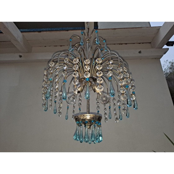 Image 1 of Vintage blue Murano glass waterfall chandelier, Italy 1960s