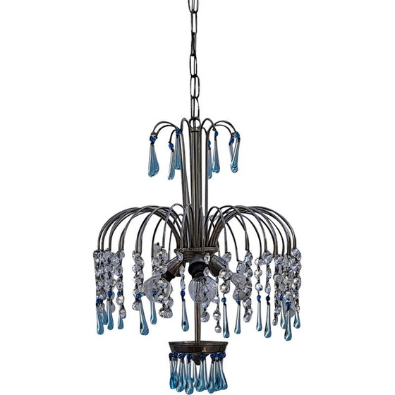 Image 1 of Vintage blue Murano glass waterfall chandelier, Italy 1960s
