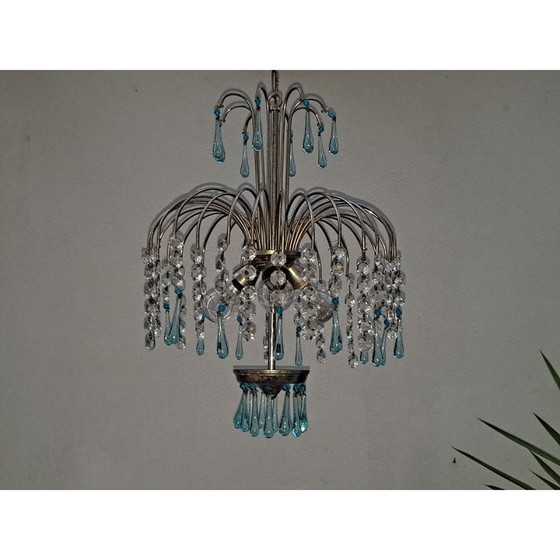 Image 1 of Vintage blue Murano glass waterfall chandelier, Italy 1960s