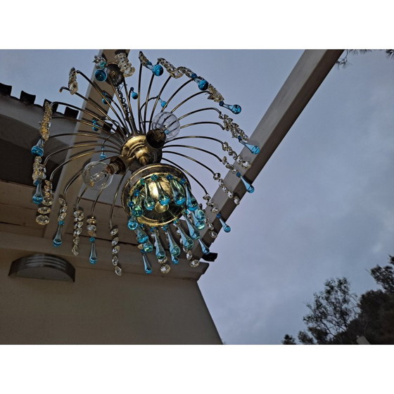 Image 1 of Vintage blue Murano glass waterfall chandelier, Italy 1960s
