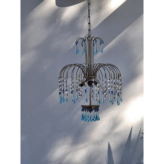 Image 1 of Vintage blue Murano glass waterfall chandelier, Italy 1960s