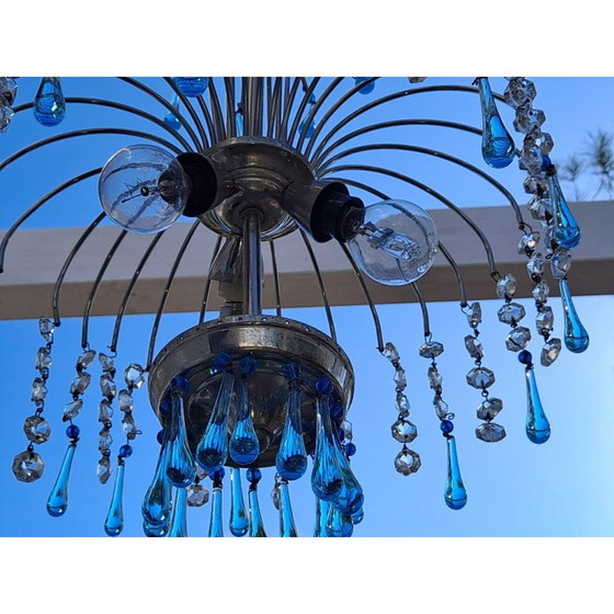 Image 1 of Vintage blue Murano glass waterfall chandelier, Italy 1960s
