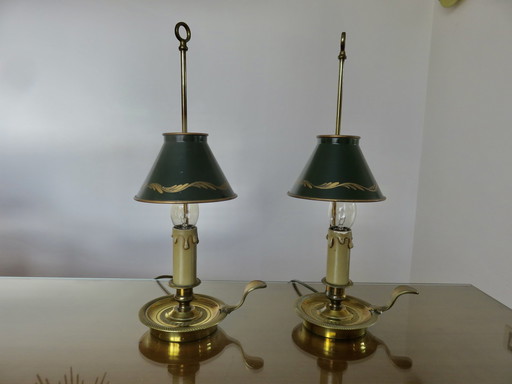 Pair of Empire Style Bouillotte Lamps Lucien Gau Edition in Paris