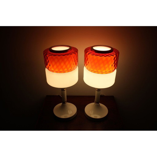 Coppia di lampade da tavolo vintage in vetro e ottone, Repubblica Ceca, anni '60