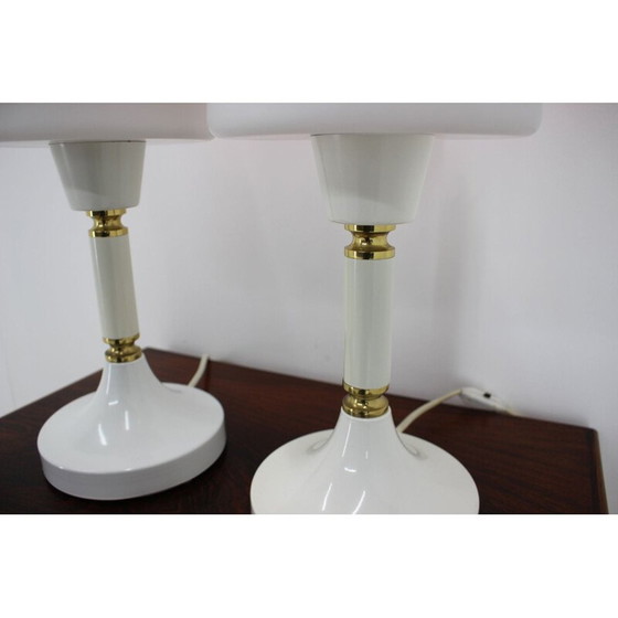 Image 1 of Pair of vintage glass and brass table lamps, Czech1960