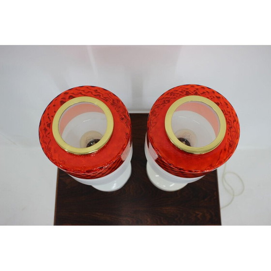 Image 1 of Pair of vintage glass and brass table lamps, Czech1960