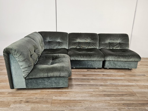 Big Modular Corner Sofa Seven Pieces In Green Fabric