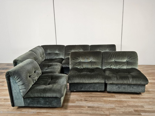 Big Modular Corner Sofa Seven Pieces In Green Fabric