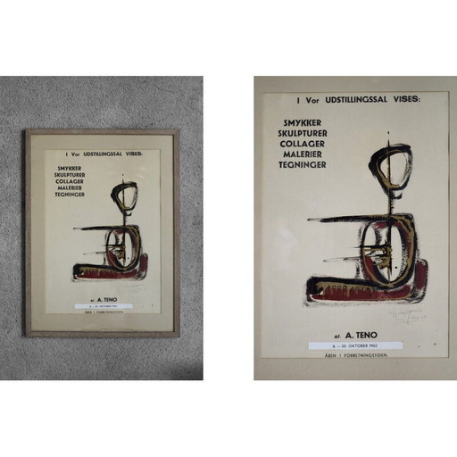 Vintage poster from the Aurelio Teno exhibition, Denmark 1965