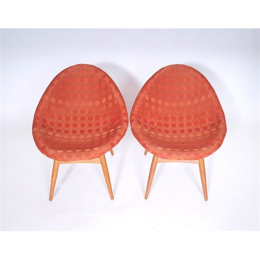 Pair of vintage chairs in red fabric and melamine by Miroslav Navratil