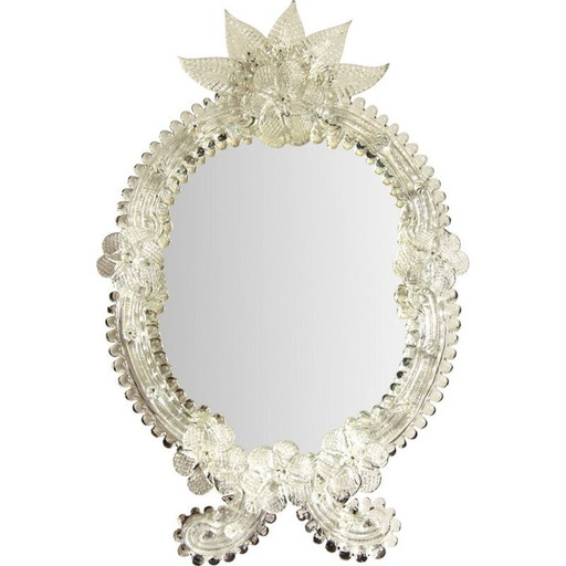 Specchio vintage in vetro di Murano e legno massello, Italia 1960