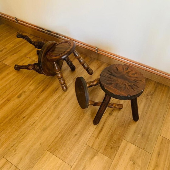 Image 1 of Set of 4 vintage wooden tripod stools