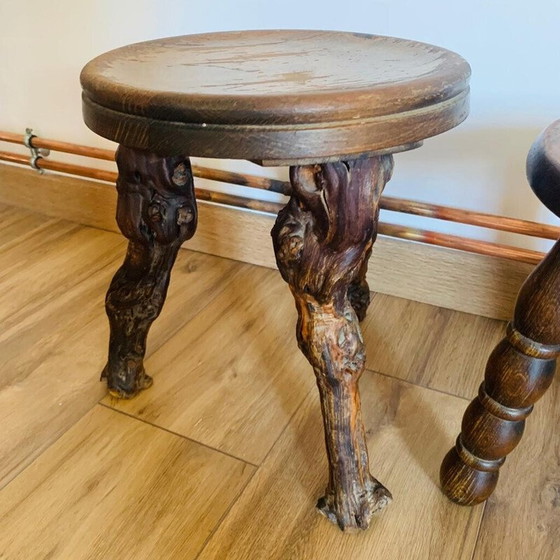 Image 1 of Set of 4 vintage wooden tripod stools