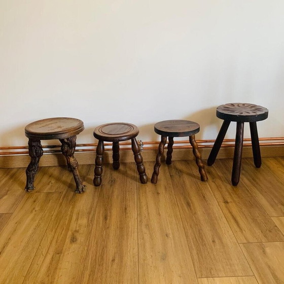 Image 1 of Set of 4 vintage wooden tripod stools