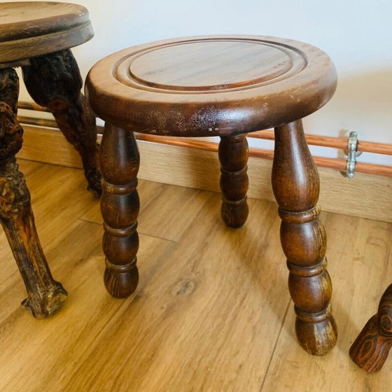 Image 1 of Set of 4 vintage wooden tripod stools