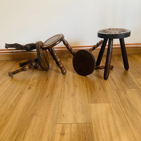 Image 1 of Set of 4 vintage wooden tripod stools