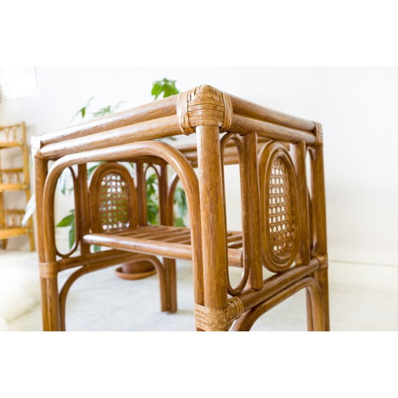 Image 1 of Vintage coffee table in rattan and glass, 1970