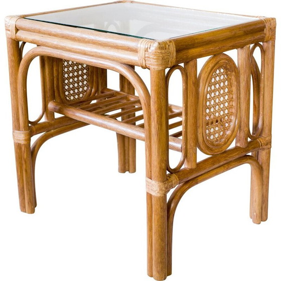 Image 1 of Vintage coffee table in rattan and glass, 1970