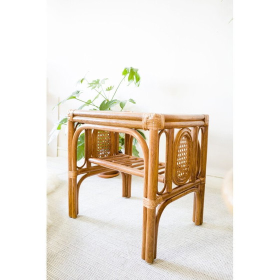 Image 1 of Vintage coffee table in rattan and glass, 1970