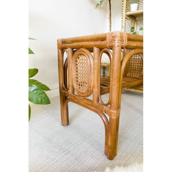 Image 1 of Vintage coffee table in rattan and glass, 1970
