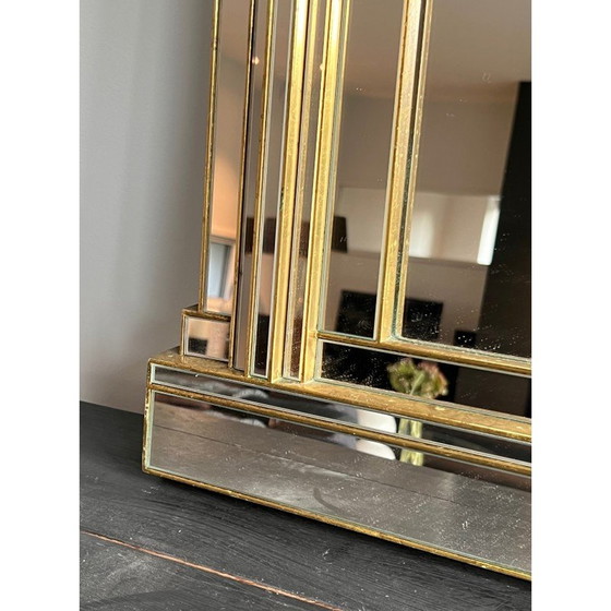 Image 1 of Vintage Domus mirror in wood and gold plexiglass, France 1970