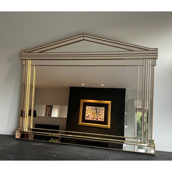 Image 1 of Vintage Domus mirror in wood and gold plexiglass, France 1970