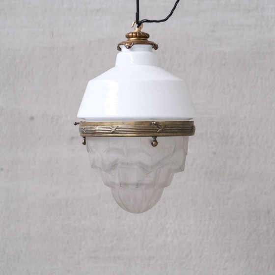 Image 1 of Vintage glass and brass pendant lamp, France 1920
