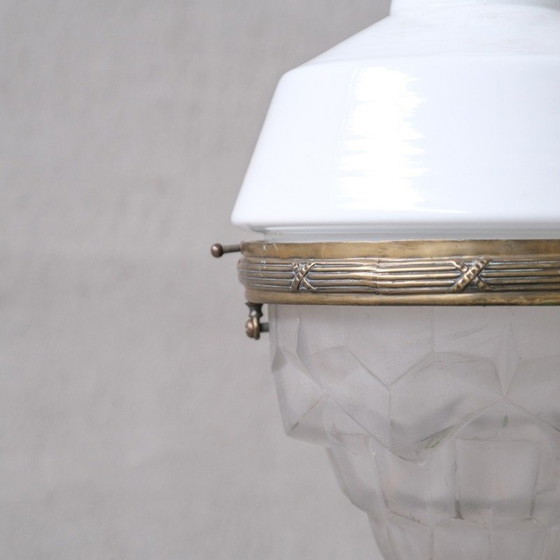 Image 1 of Vintage glass and brass pendant lamp, France 1920