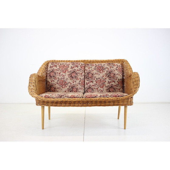Image 1 of Vintage two-seater rattan sofa by Uluv, Czechoslovakia 1970s
