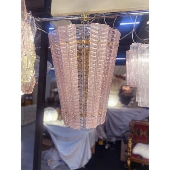 Image 1 of Lantern In Pink Transparent And Sanded Murano Glass In Barovier E Toso Style