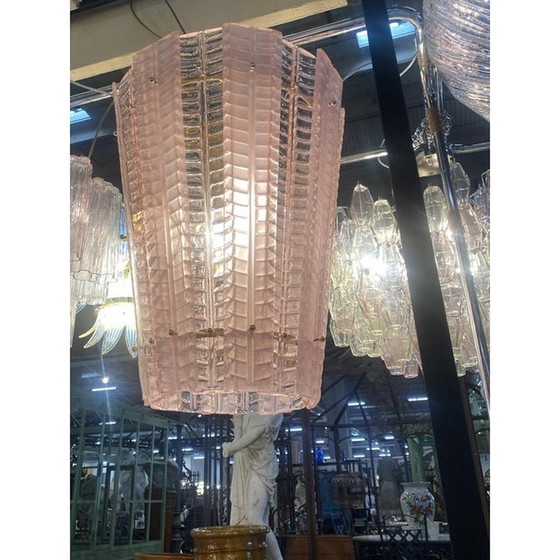 Image 1 of Lantern In Pink Transparent And Sanded Murano Glass In Barovier E Toso Style