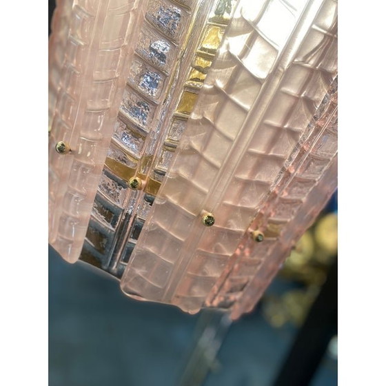 Image 1 of Lantern In Pink Transparent And Sanded Murano Glass In Barovier E Toso Style